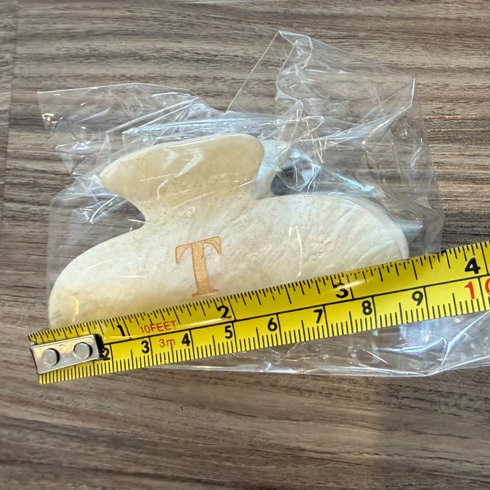 NWT Cream Hair Claw Clip with Gold Letter ‘T’